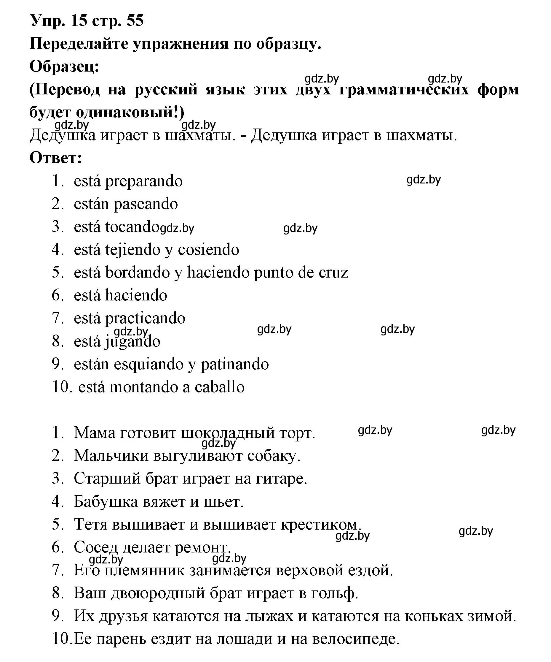 Решение номер 15 (страница 55) гдз по испанскому языку 6 класс Цыбулева, Пушкина, учебник 1 часть