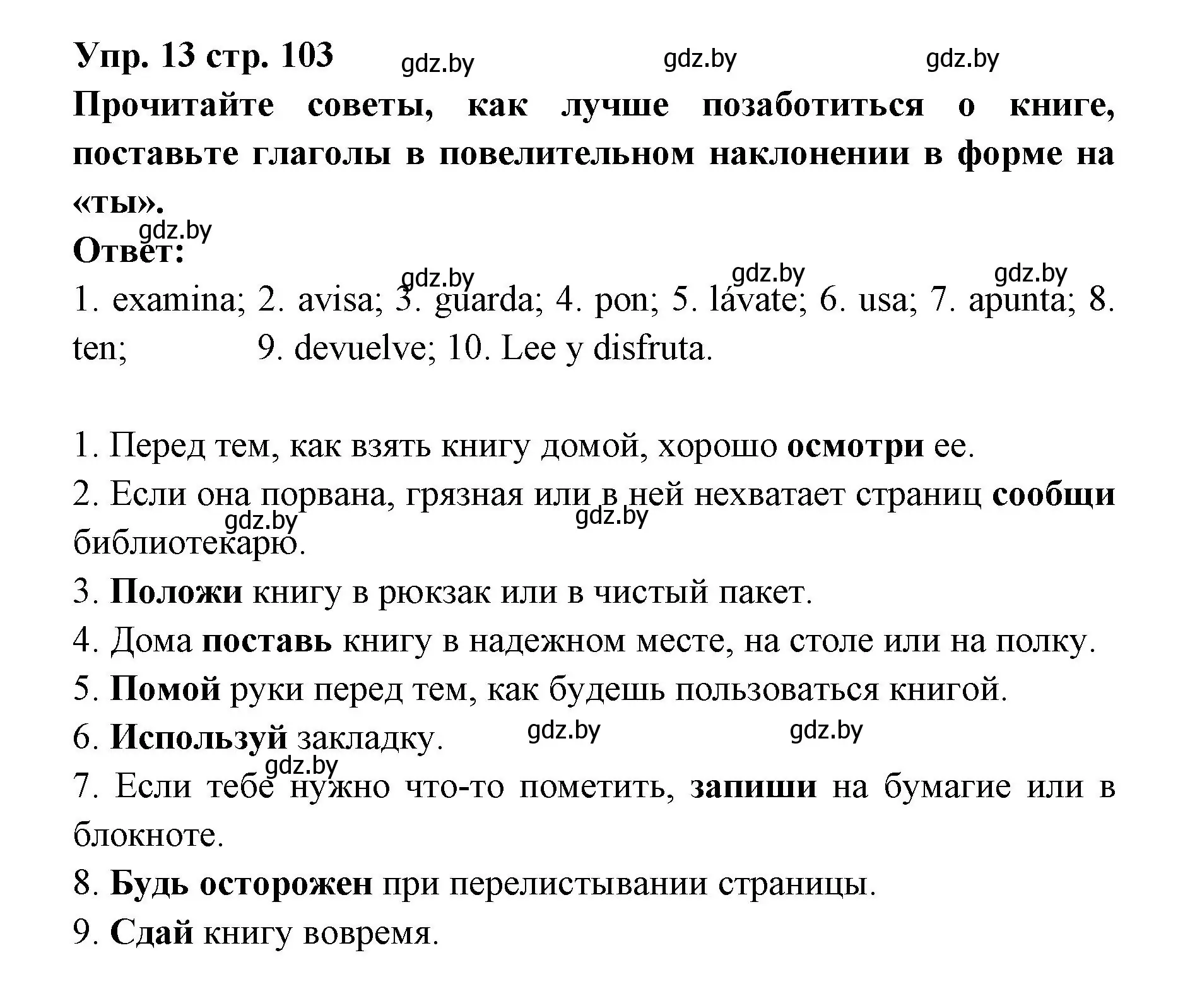 Решение номер 13 (страница 103) гдз по испанскому языку 6 класс Цыбулева, Пушкина, учебник 1 часть