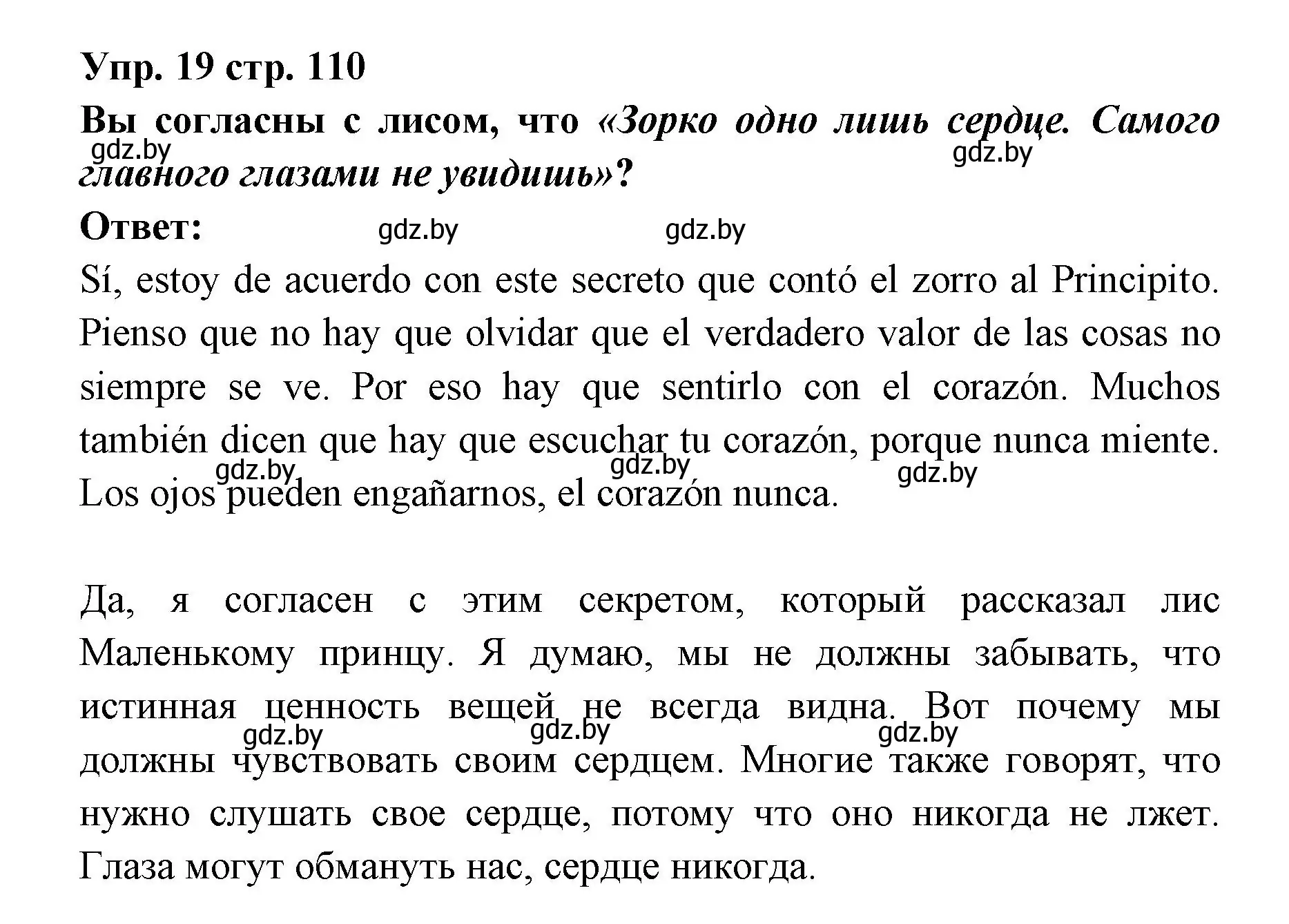 Решение номер 19 (страница 110) гдз по испанскому языку 6 класс Цыбулева, Пушкина, учебник 1 часть