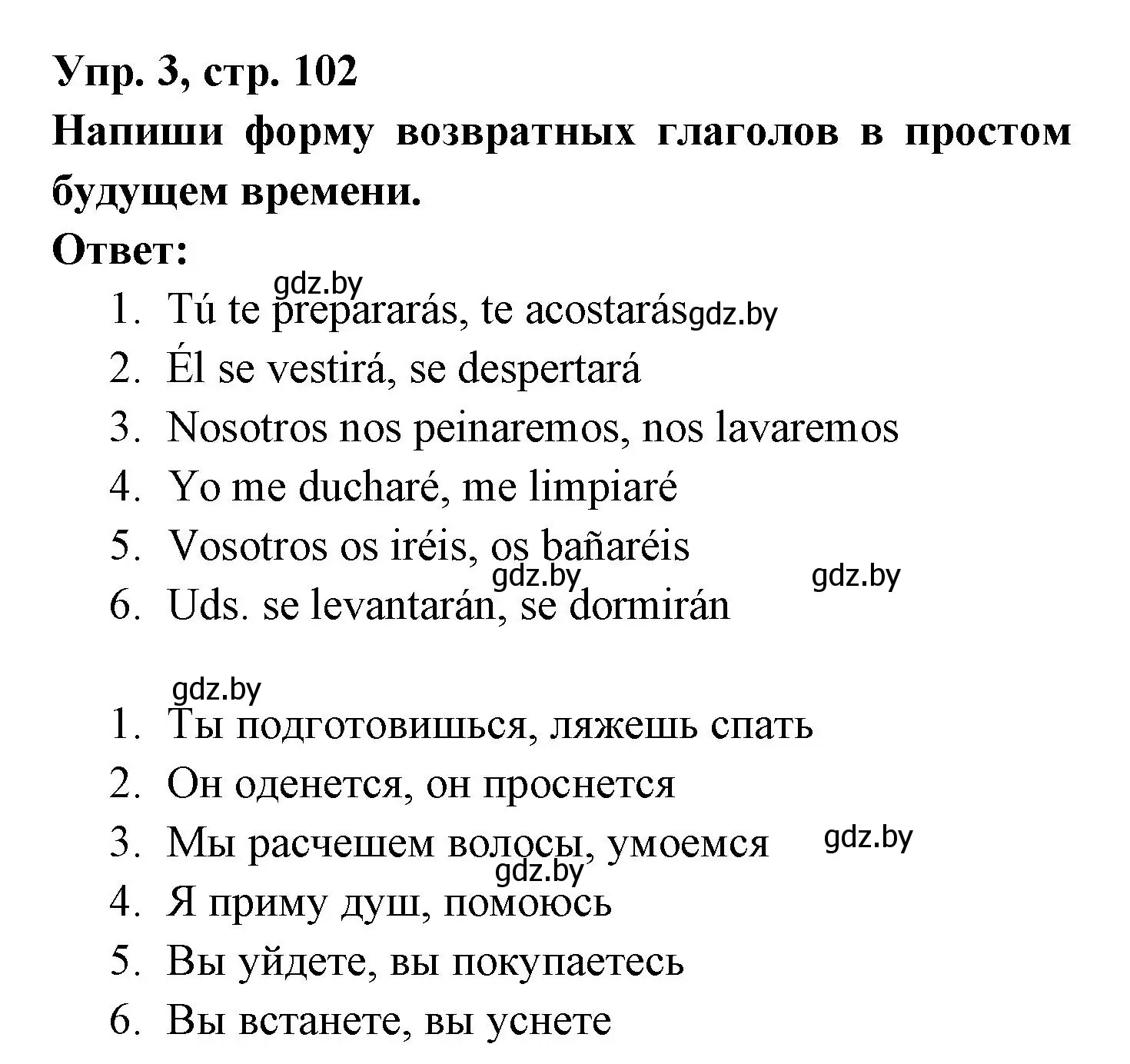 Решение номер 3 (страница 102) гдз по испанскому языку 6 класс Гриневич, Пушкина, рабочая тетрадь
