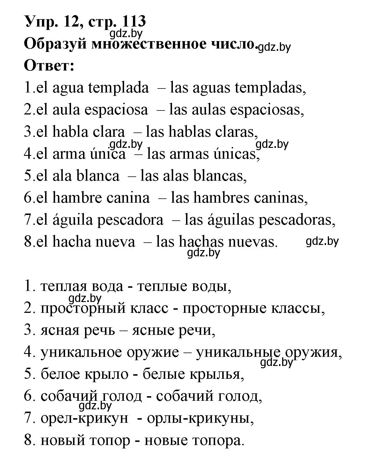 Решение номер 12 (страница 113) гдз по испанскому языку 6 класс Гриневич, Пушкина, рабочая тетрадь