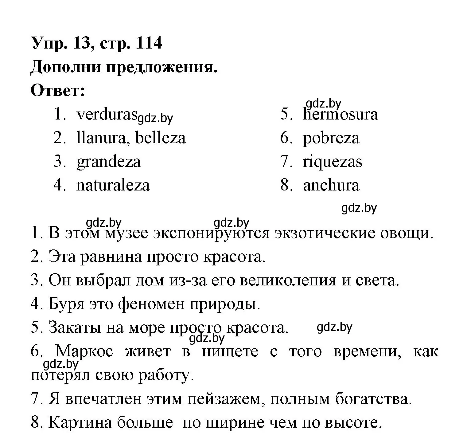 Решение номер 13 (страница 114) гдз по испанскому языку 6 класс Гриневич, Пушкина, рабочая тетрадь