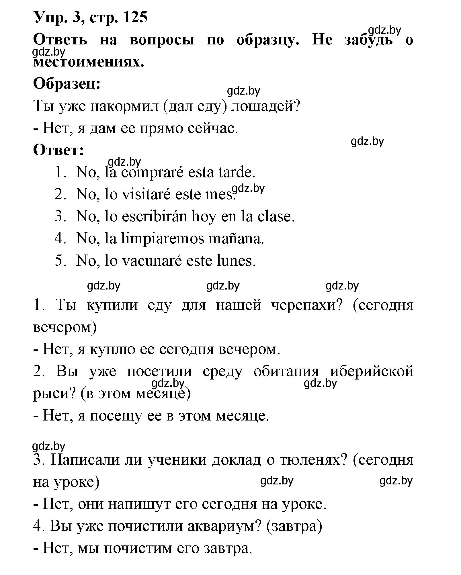 Решение номер 3 (страница 125) гдз по испанскому языку 6 класс Гриневич, Пушкина, рабочая тетрадь