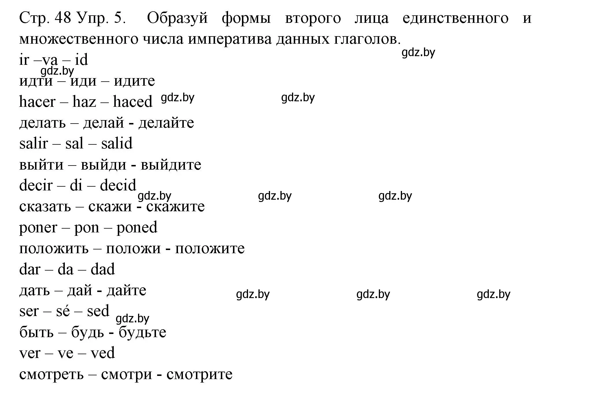 Решение номер 5 (страница 48) гдз по испанскому языку 6 класс Гриневич, учебник