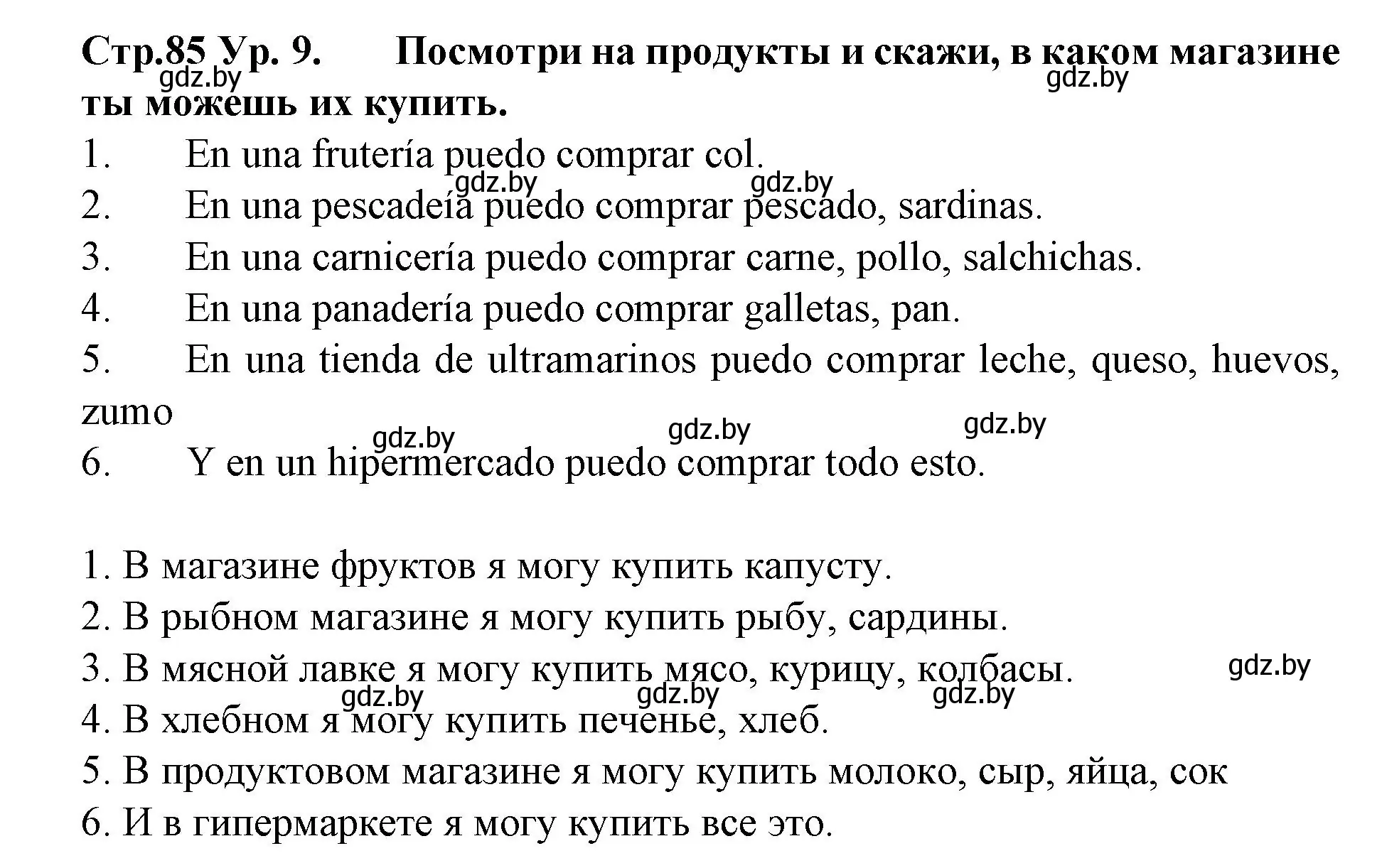 Решение номер 9 (страница 85) гдз по испанскому языку 6 класс Гриневич, учебник