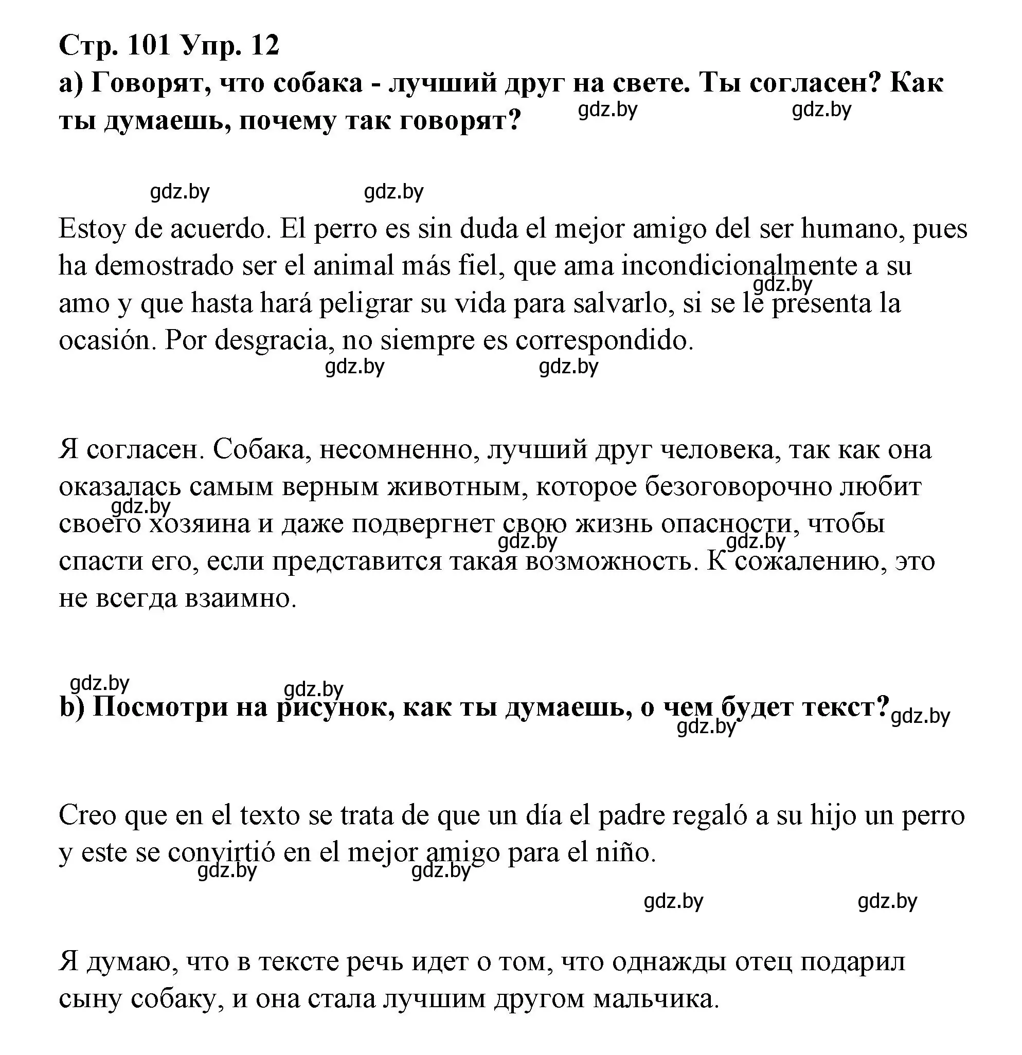 Решение номер 12 (страница 101) гдз по испанскому языку 7 класс Цыбулева, Пушкина, учебник 1 часть