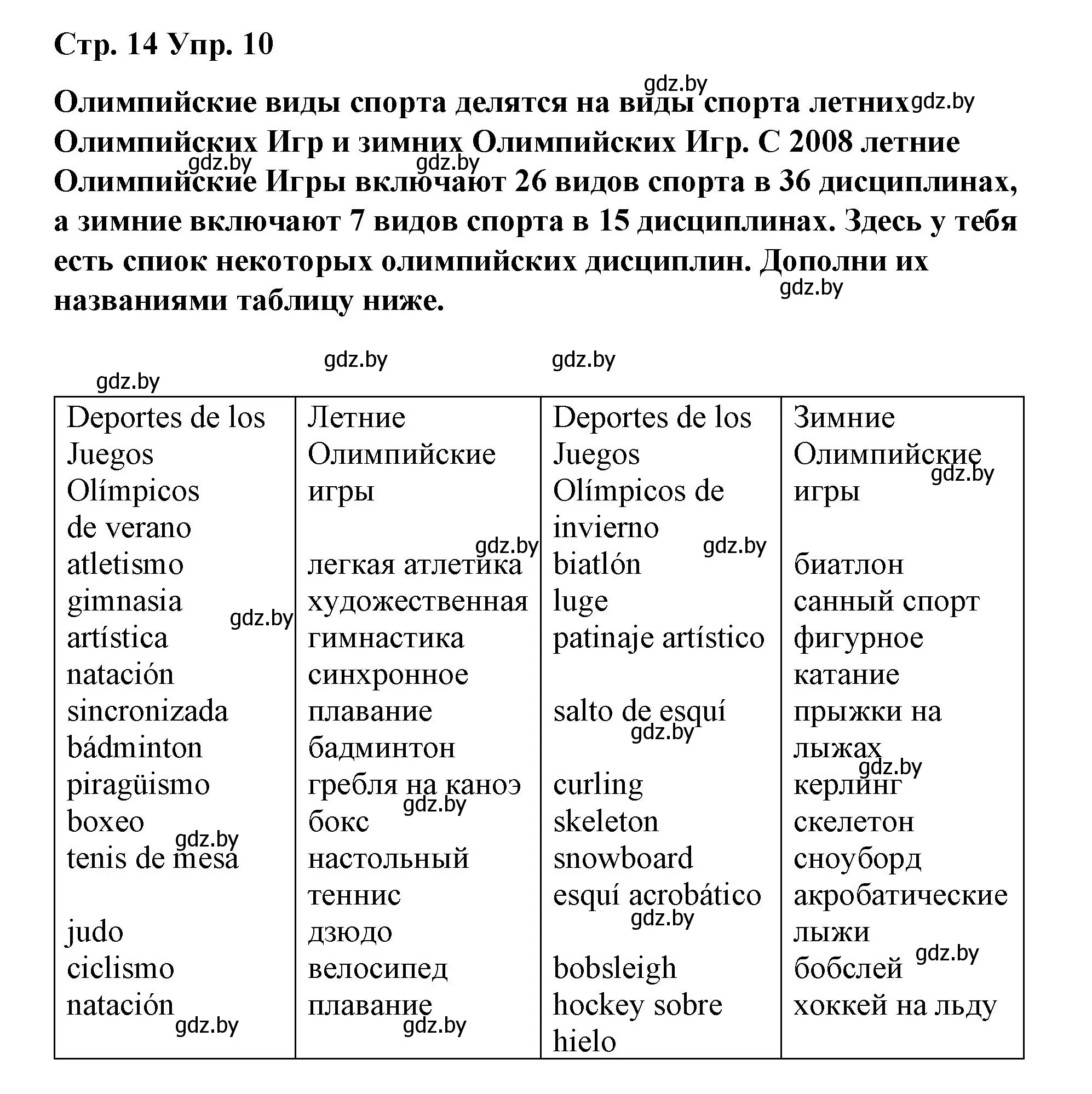 Решение номер 10 (страница 14) гдз по испанскому языку 7 класс Цыбулева, Пушкина, учебник 2 часть