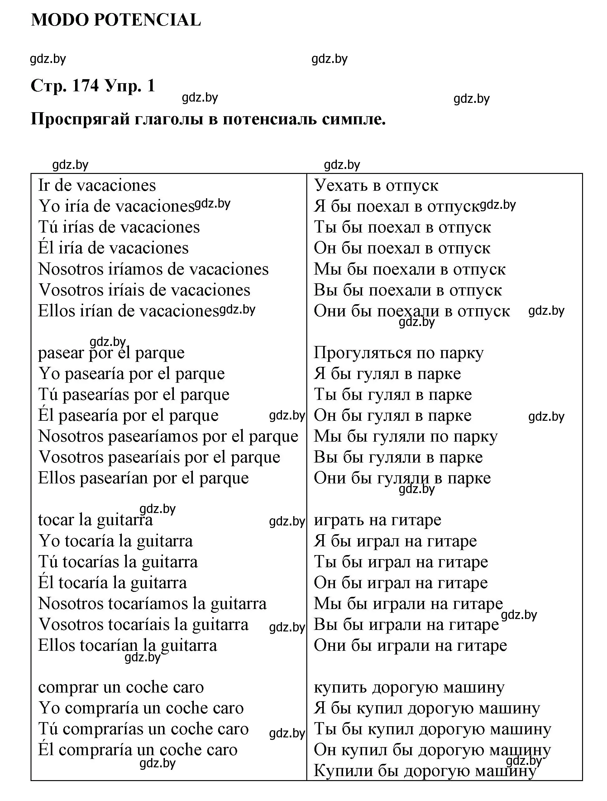 Решение номер 1 (страница 174) гдз по испанскому языку 7 класс Цыбулева, Пушкина, учебник 2 часть