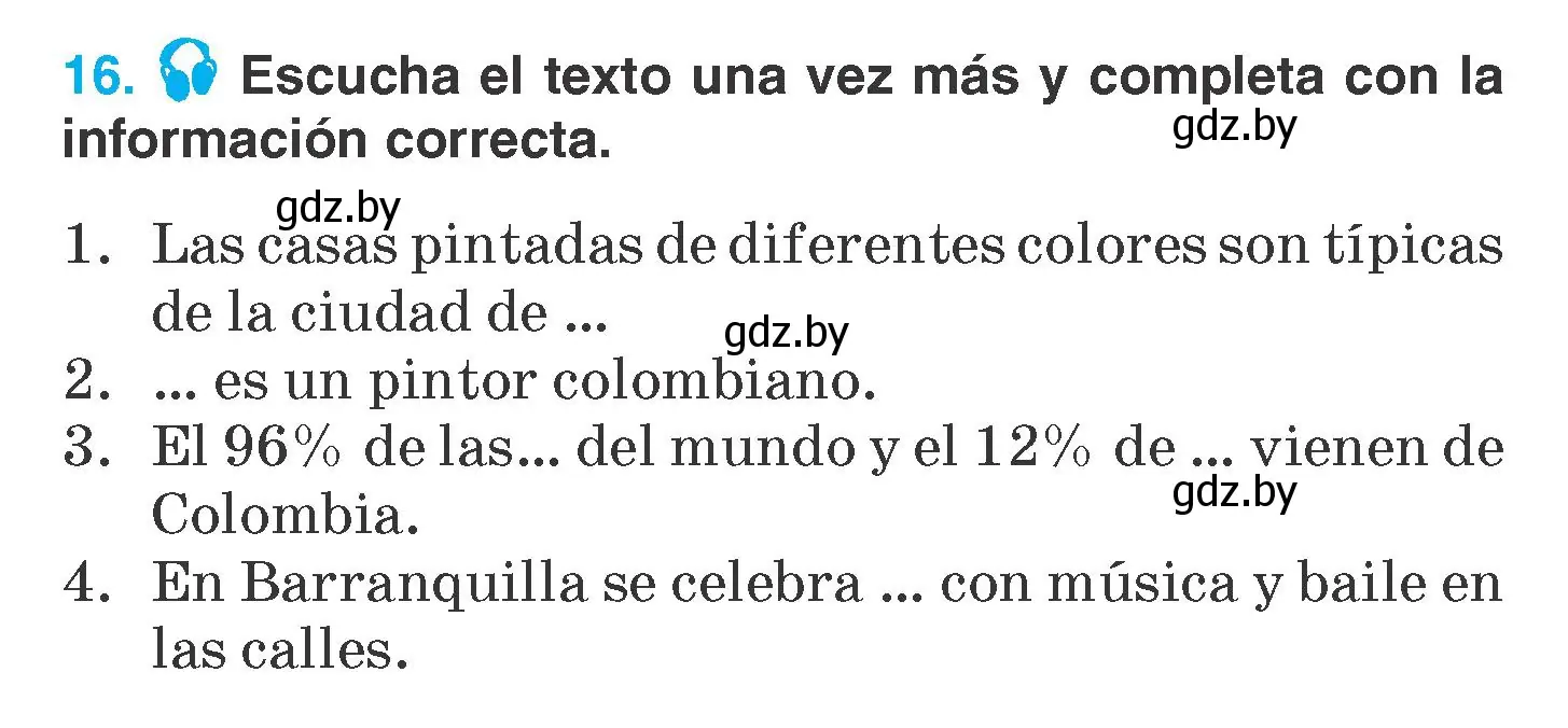 Условие номер 16 (страница 36) гдз по испанскому языку 7 класс Гриневич, учебник