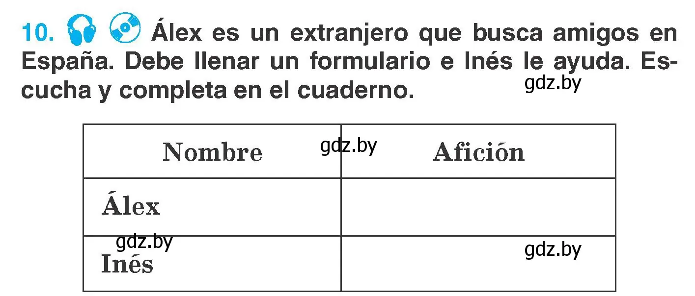 Условие номер 10 (страница 95) гдз по испанскому языку 7 класс Гриневич, учебник