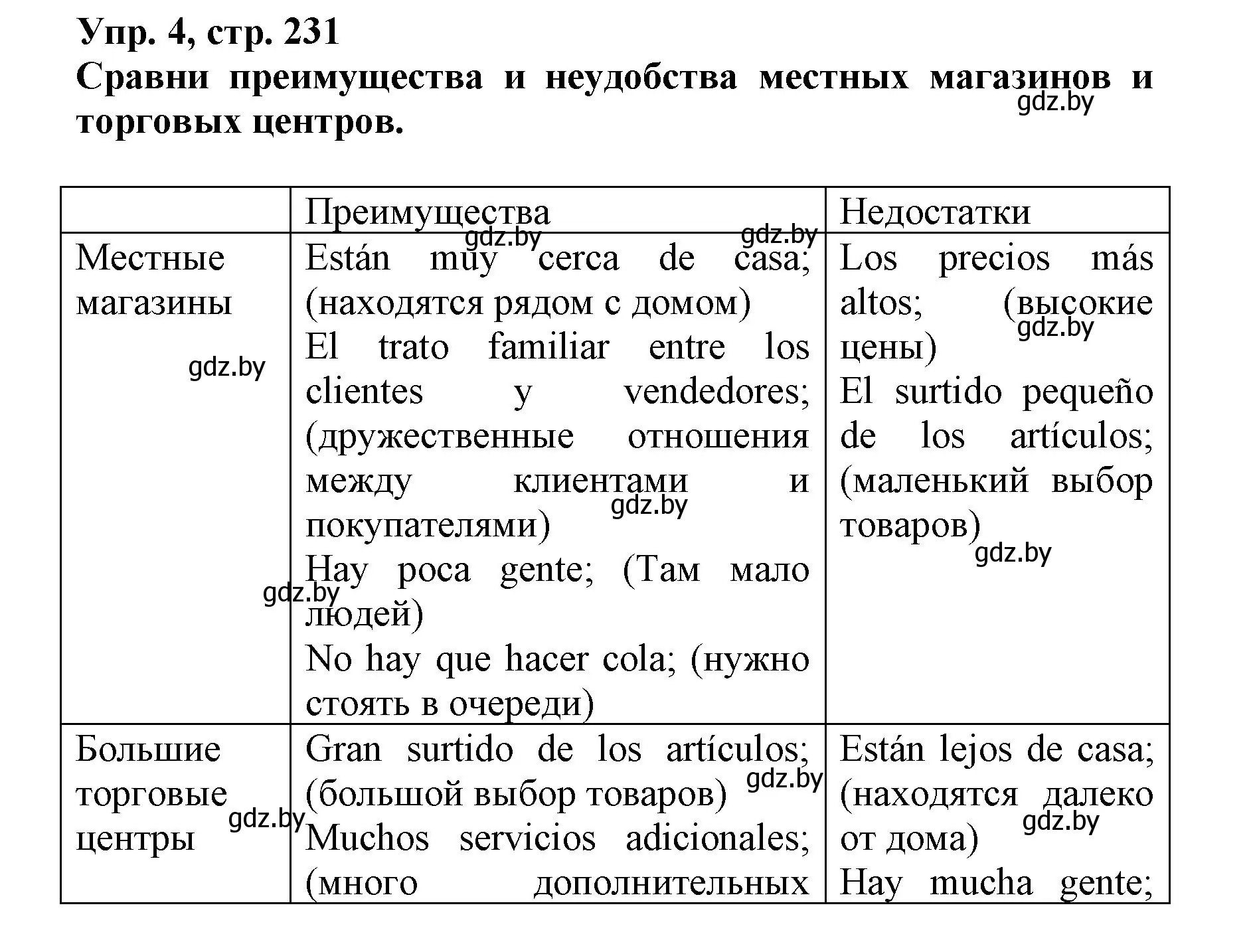 Решение номер 4 (страница 231) гдз по испанскому языку 7 класс Гриневич, учебник