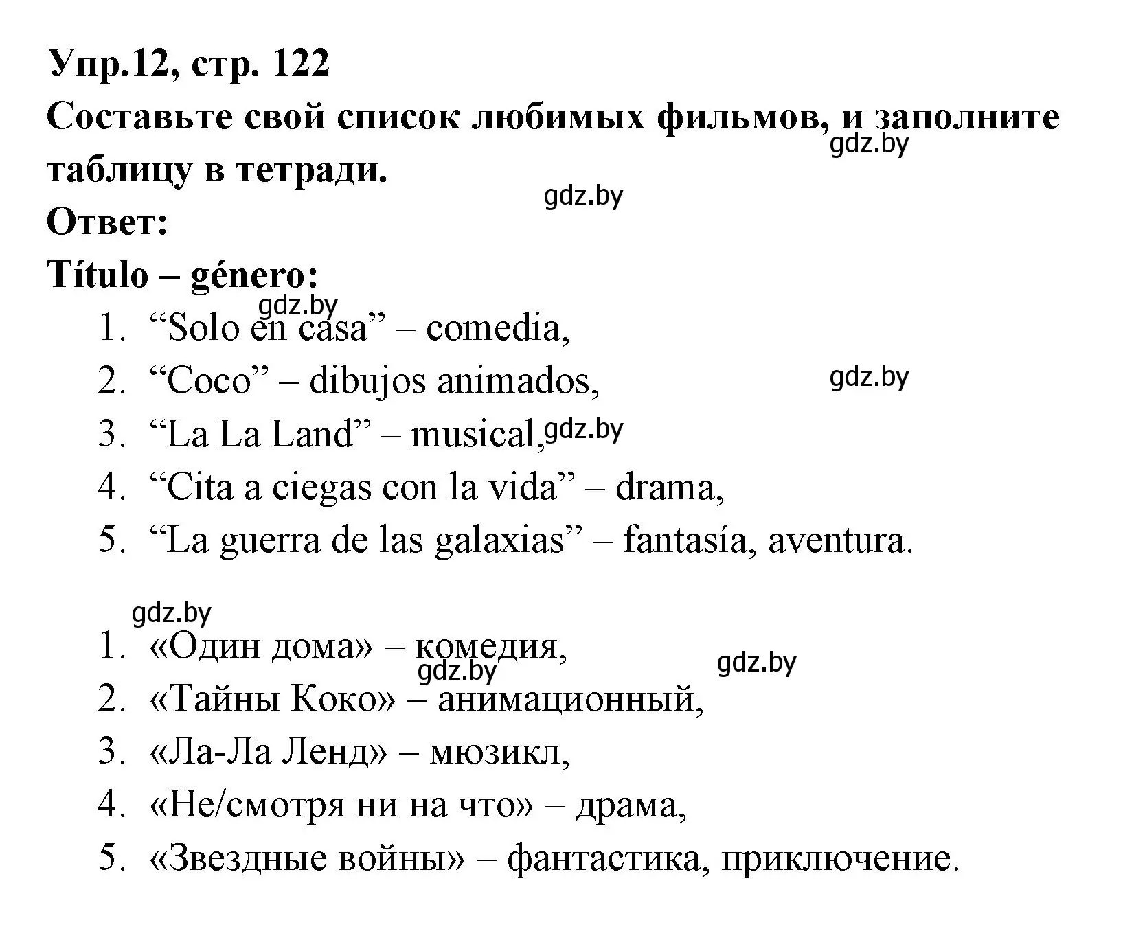 Решение номер 12 (страница 122) гдз по испанскому языку 8 класс Цыбулева, Пушкина, учебник