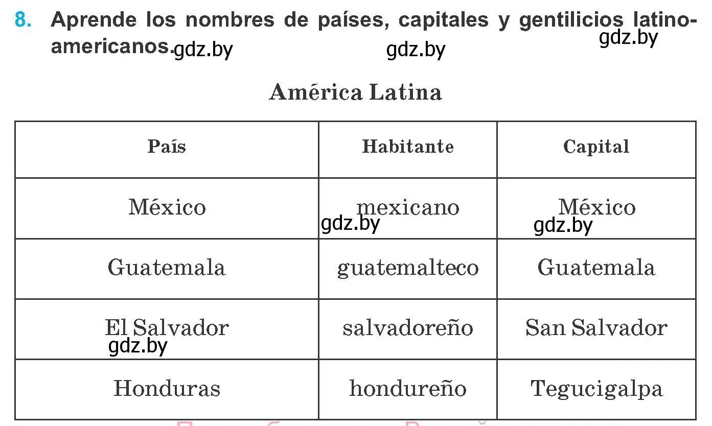 Условие номер 8 (страница 17) гдз по испанскому языку 8 класс Гриневич, учебник