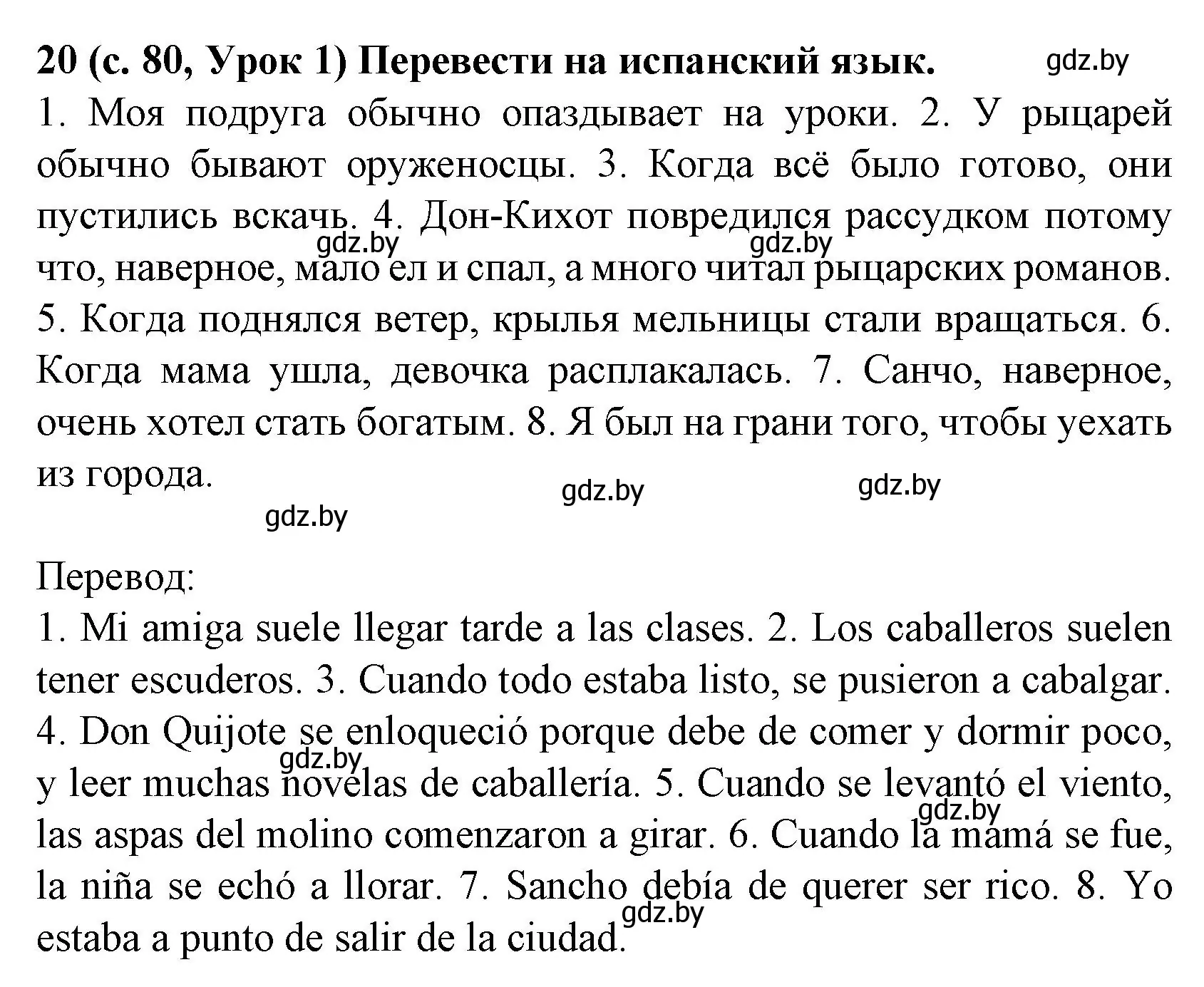 Решение номер 20 (страница 80) гдз по испанскому языку 8 класс Гриневич, учебник