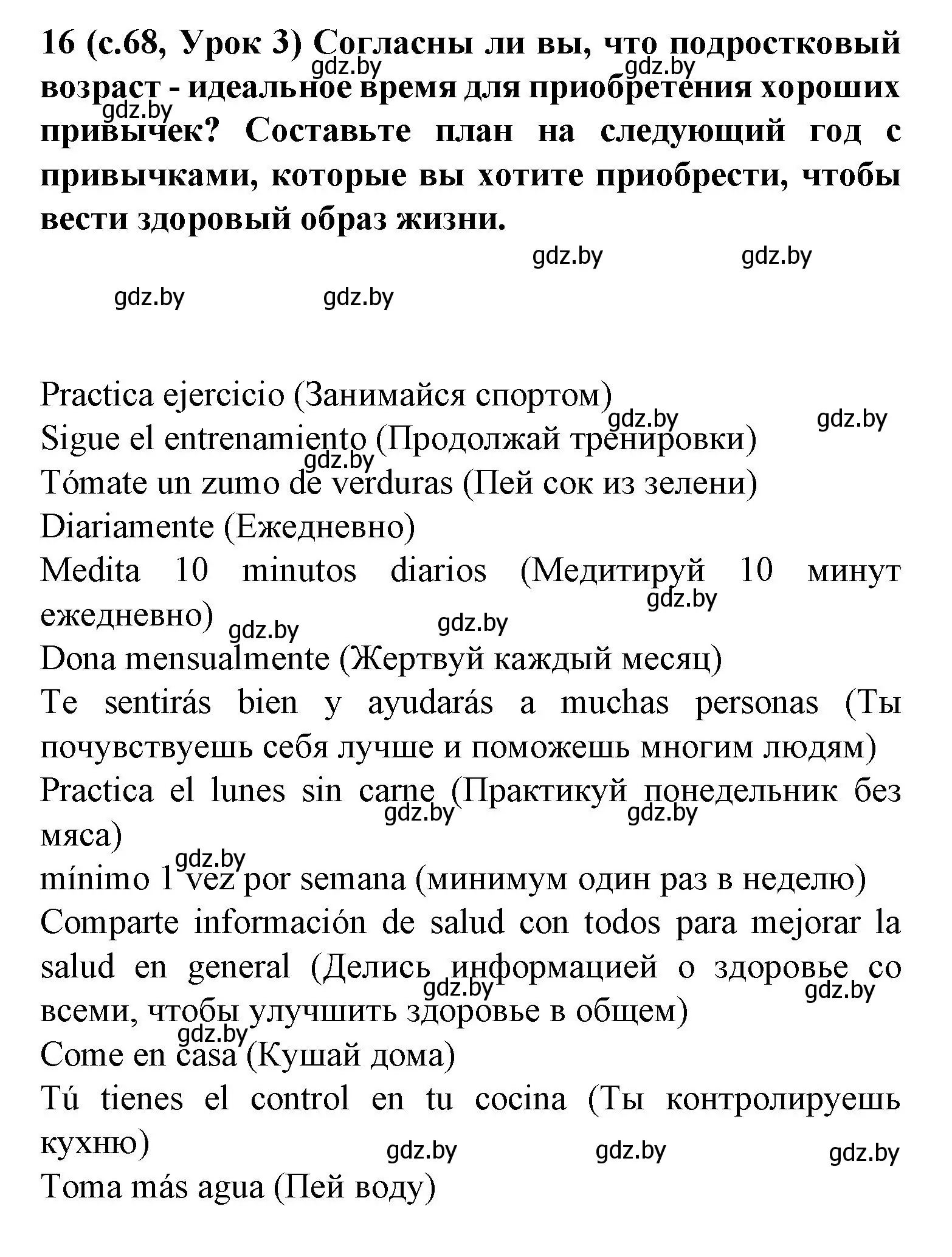 Решение номер 16 (страница 68) гдз по испанскому языку 9 класс Цыбулева, Пушкина, учебник 1 часть