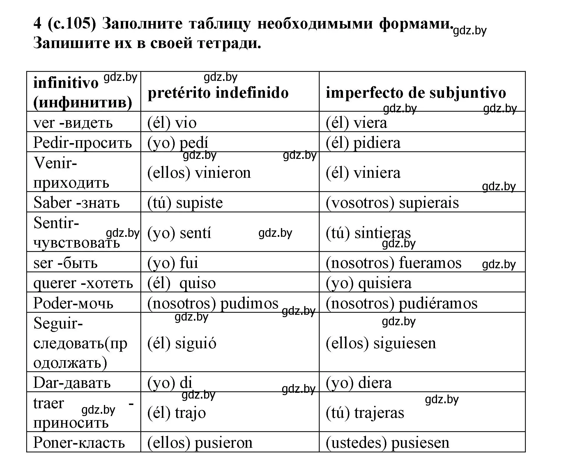 Решение номер 4 (страница 105) гдз по испанскому языку 9 класс Цыбулева, Пушкина, учебник 1 часть