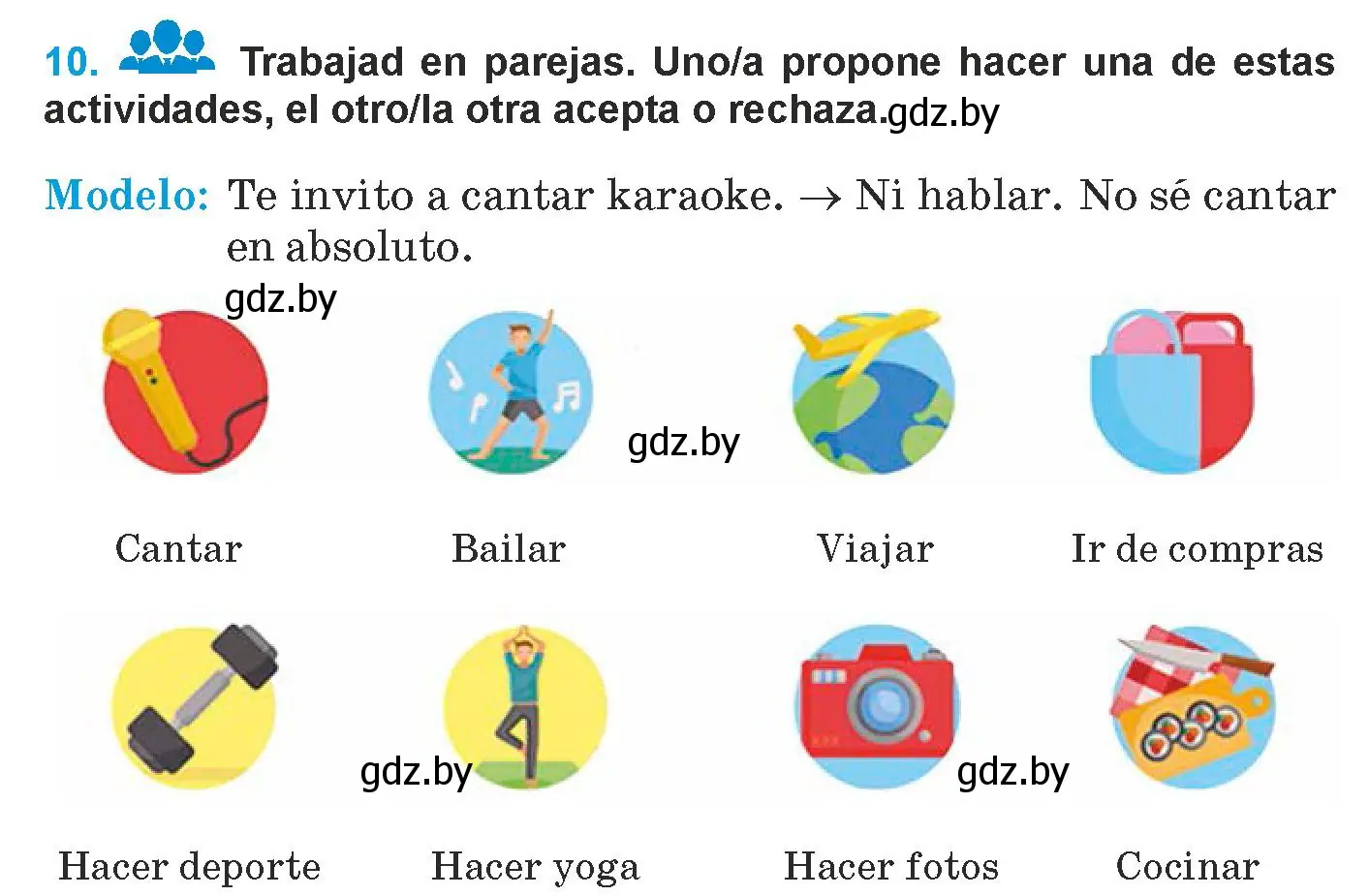 Условие номер 10 (страница 72) гдз по испанскому языку 9 класс Гриневич, Янукенас, учебник