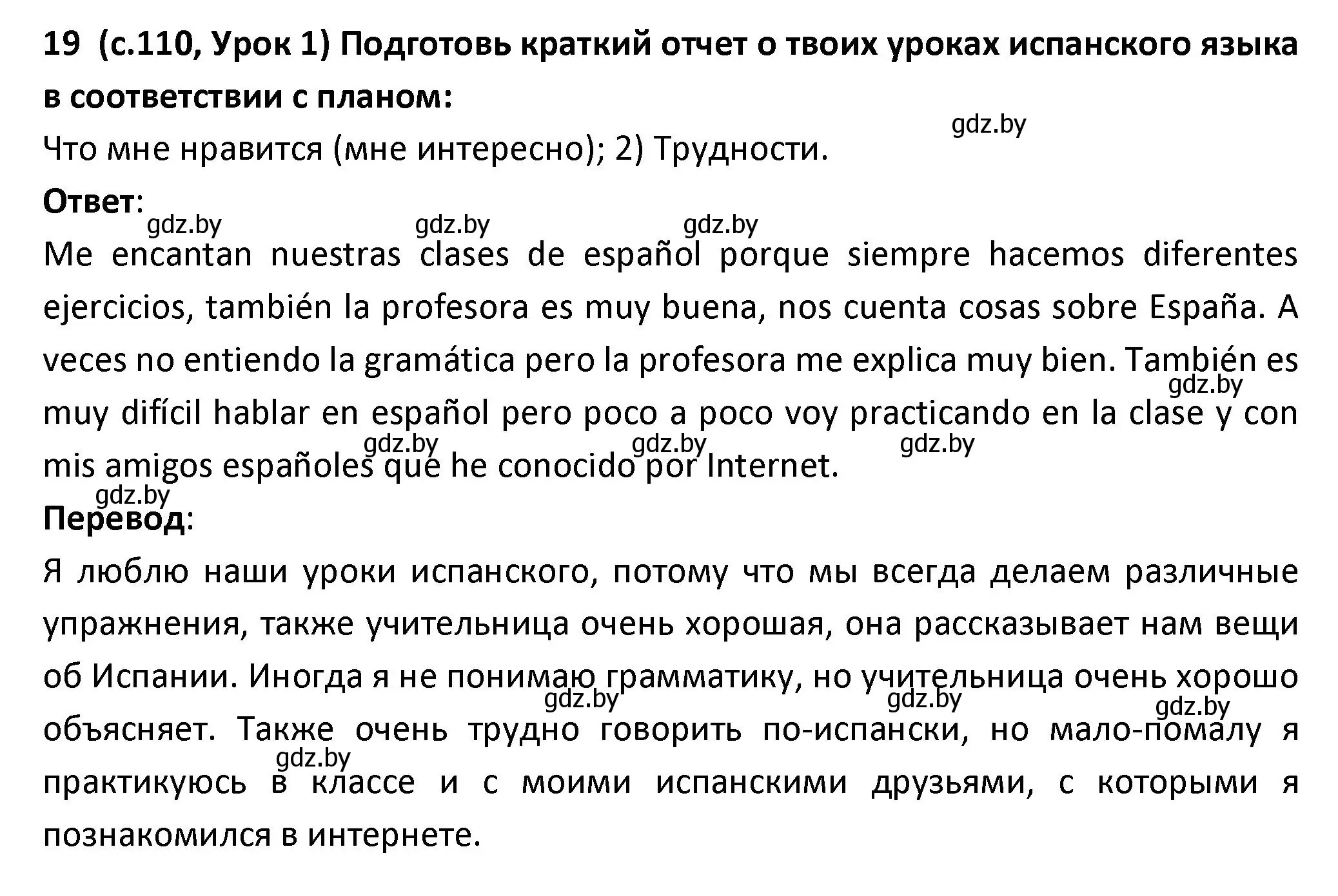 Решение номер 19 (страница 110) гдз по испанскому языку 9 класс Гриневич, Янукенас, учебник