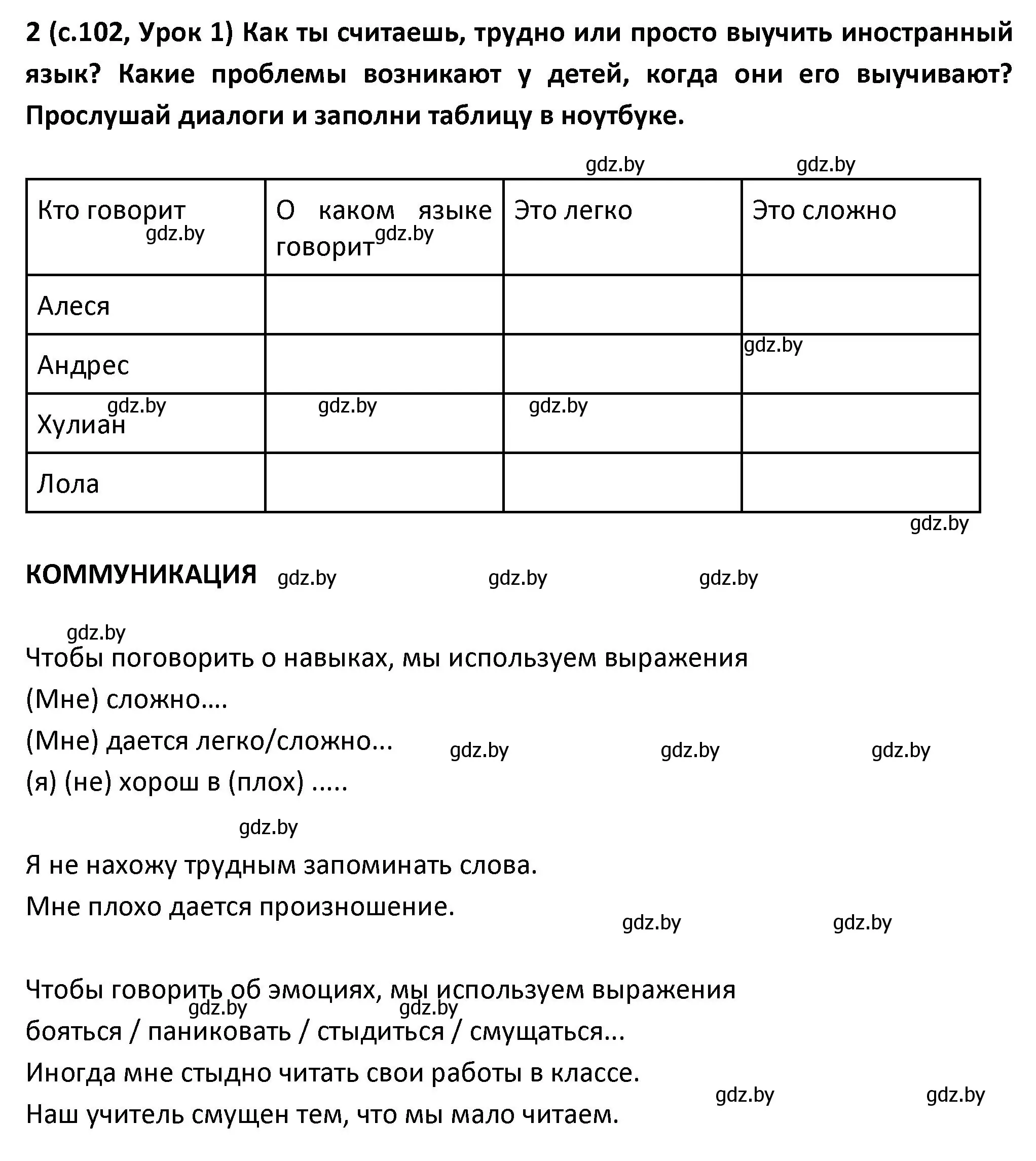 Решение номер 2 (страница 102) гдз по испанскому языку 9 класс Гриневич, Янукенас, учебник