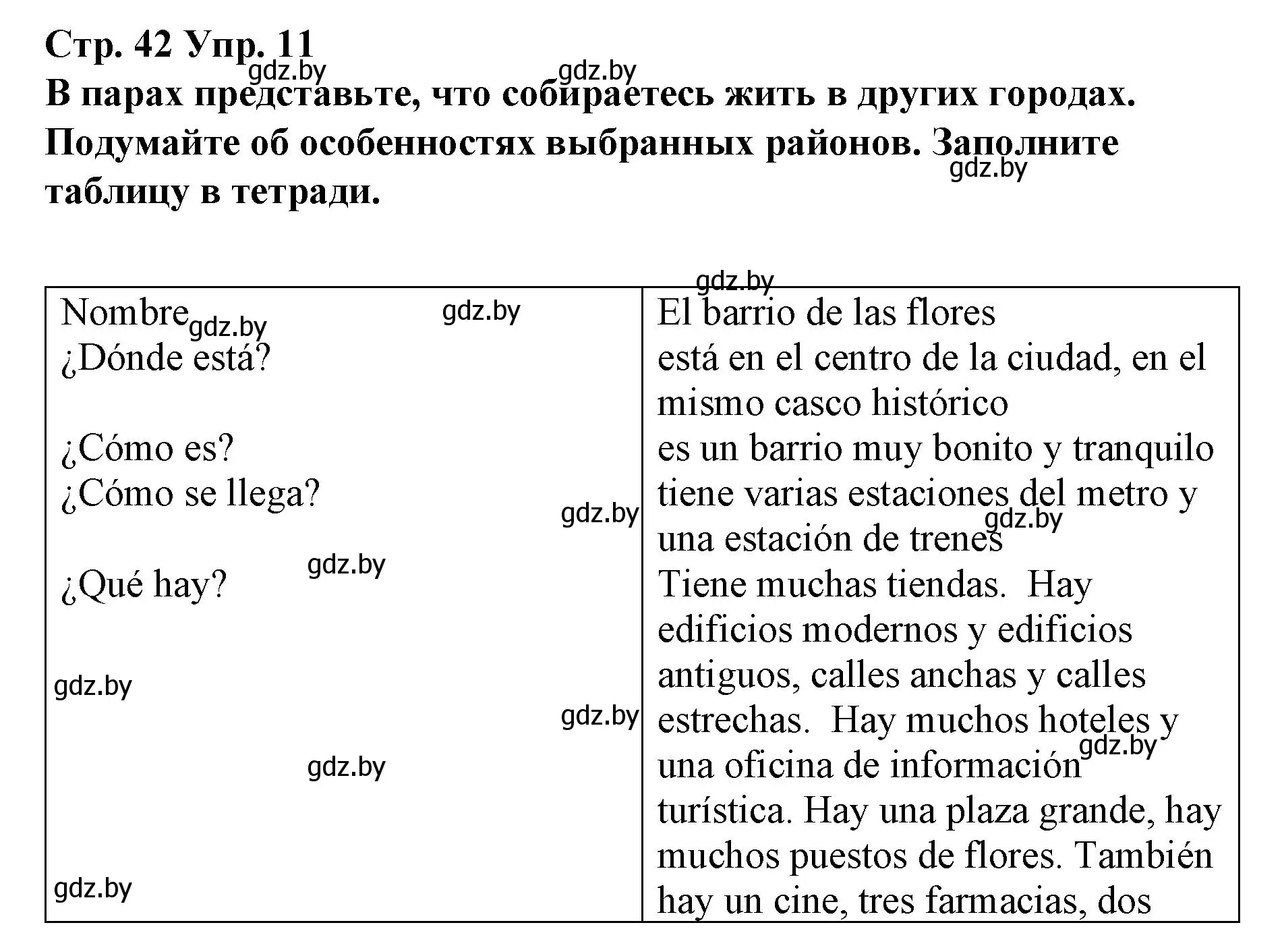 Решение номер 11 (страница 42) гдз по испанскому языку 10 класс Гриневич, Янукенас, учебник