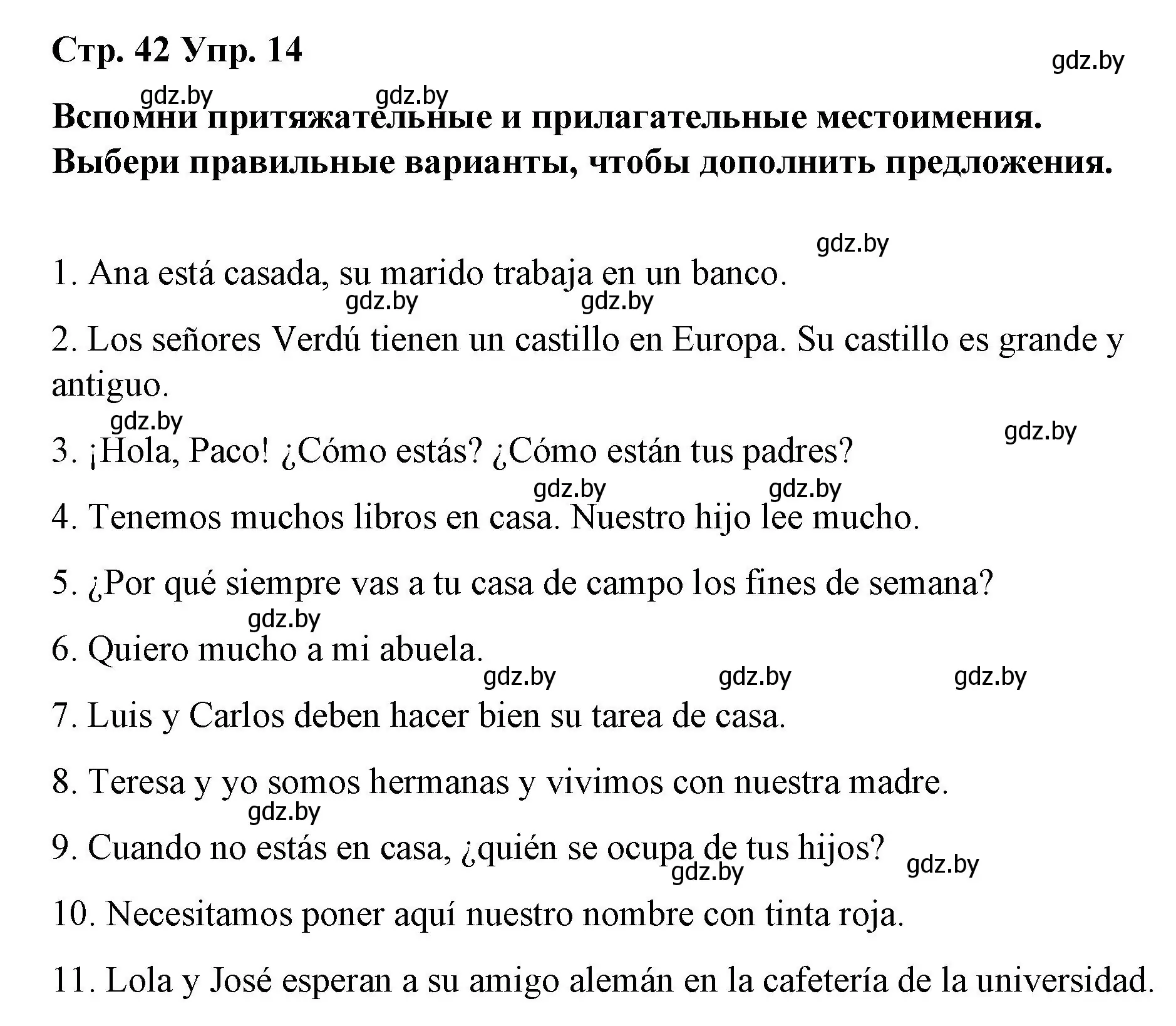 Решение номер 14 (страница 42) гдз по испанскому языку 10 класс Гриневич, Янукенас, учебник