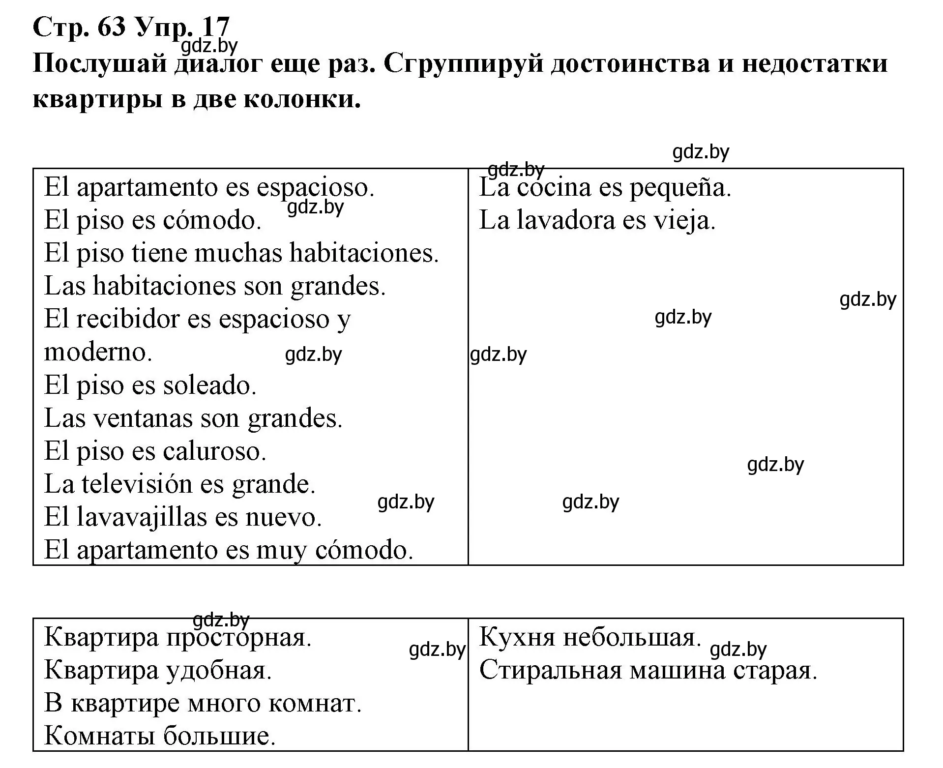 Решение номер 17 (страница 63) гдз по испанскому языку 10 класс Гриневич, Янукенас, учебник