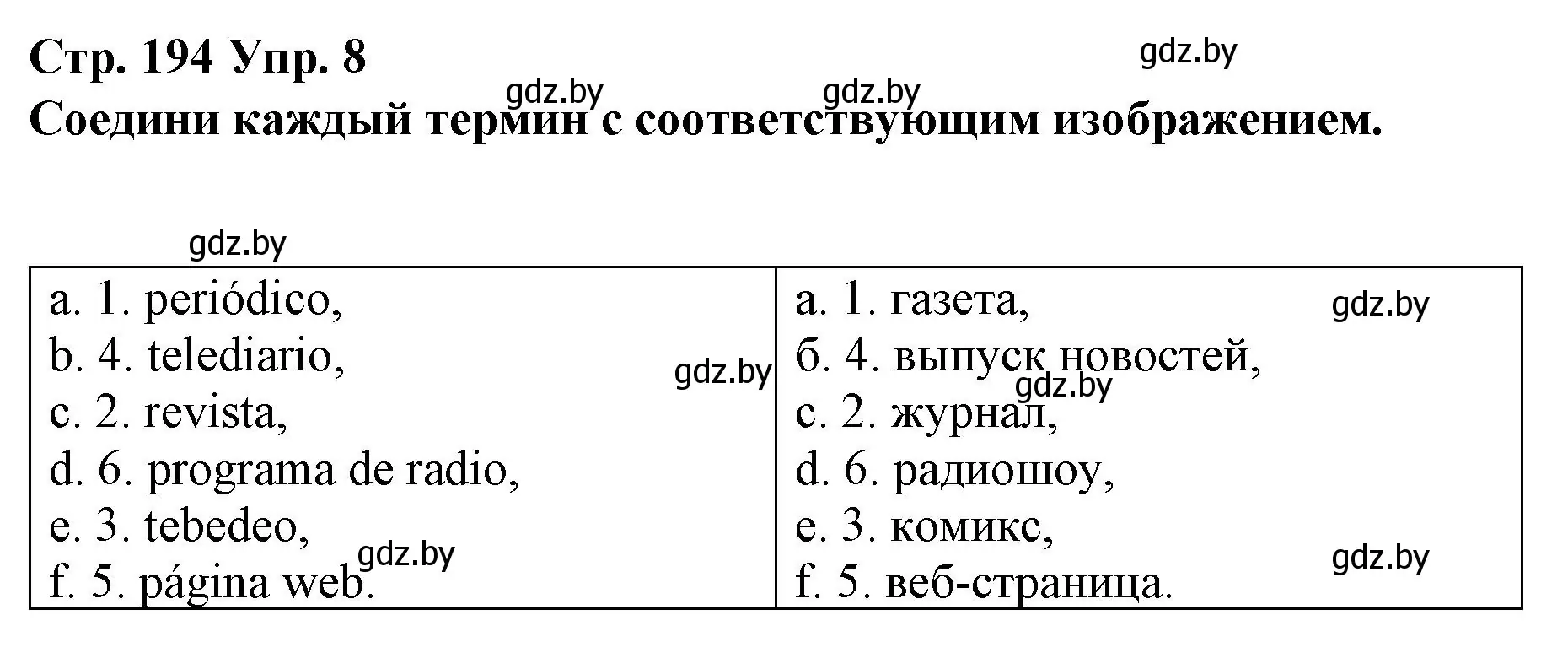 Решение номер 8 (страница 194) гдз по испанскому языку 10 класс Гриневич, Янукенас, учебник