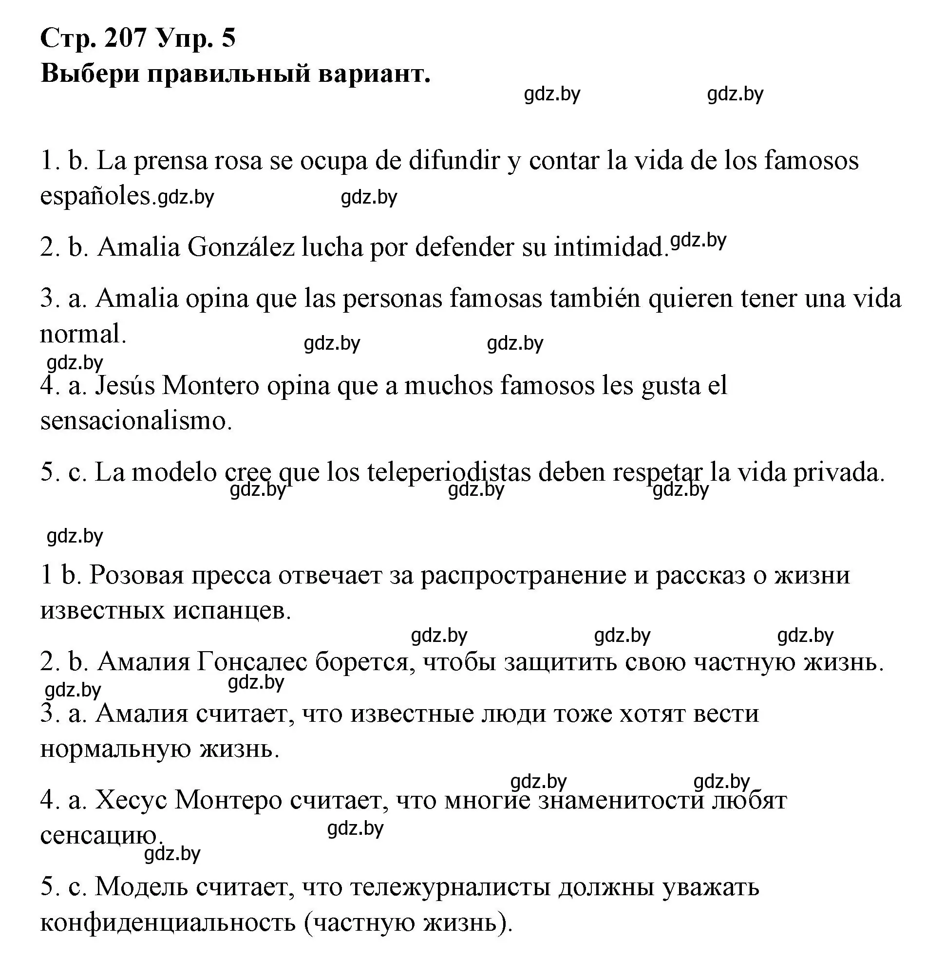 Решение номер 5 (страница 207) гдз по испанскому языку 10 класс Гриневич, Янукенас, учебник