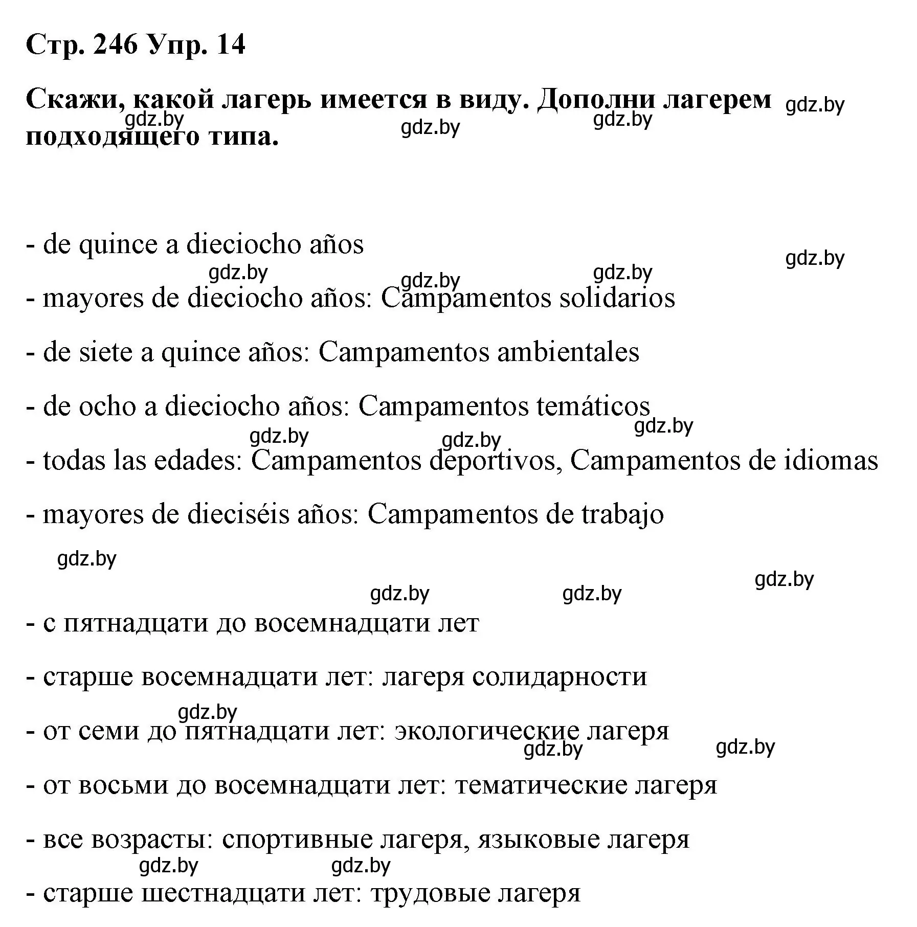 Решение номер 14 (страница 246) гдз по испанскому языку 10 класс Гриневич, Янукенас, учебник