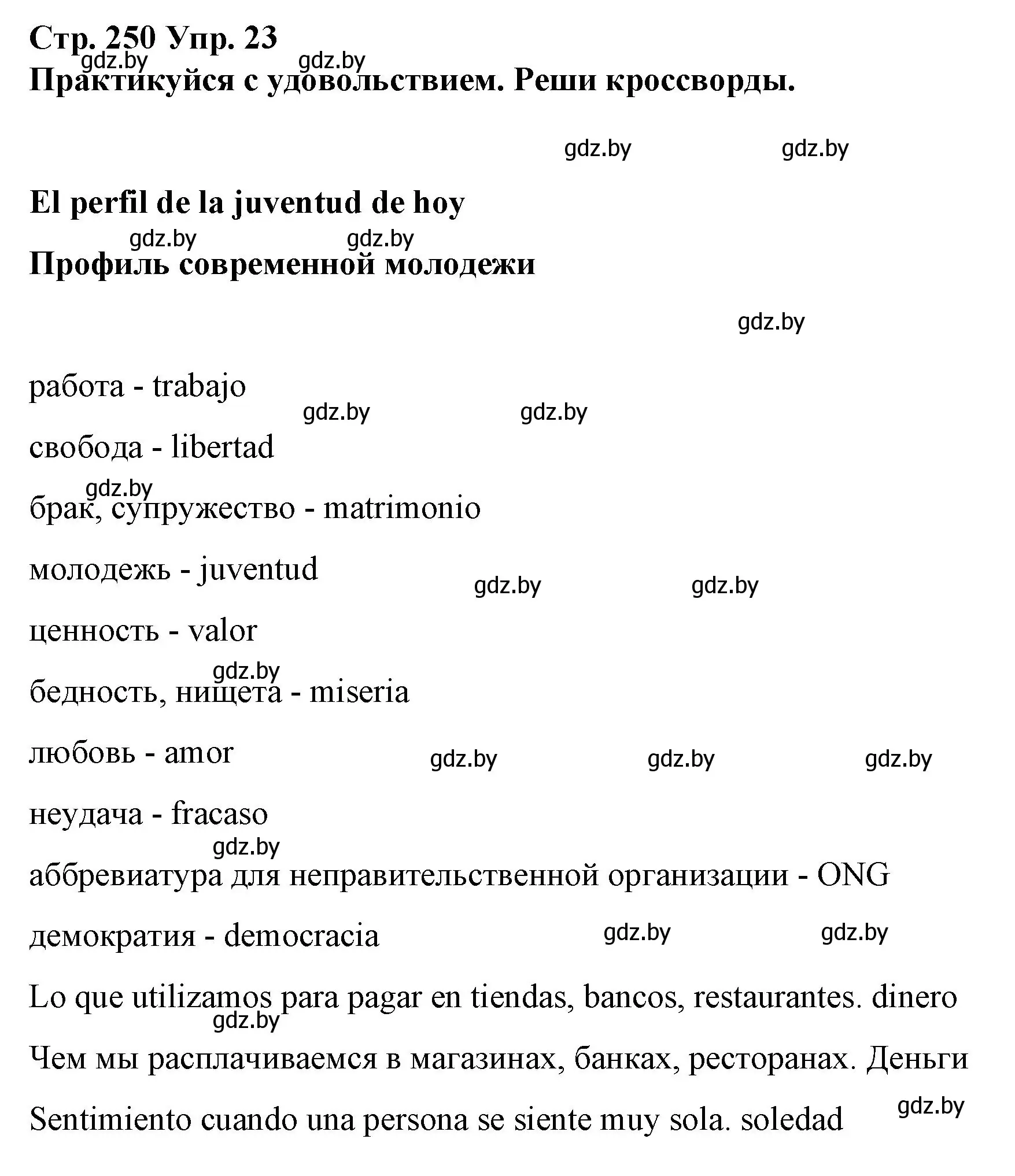 Решение номер 23 (страница 250) гдз по испанскому языку 10 класс Гриневич, Янукенас, учебник